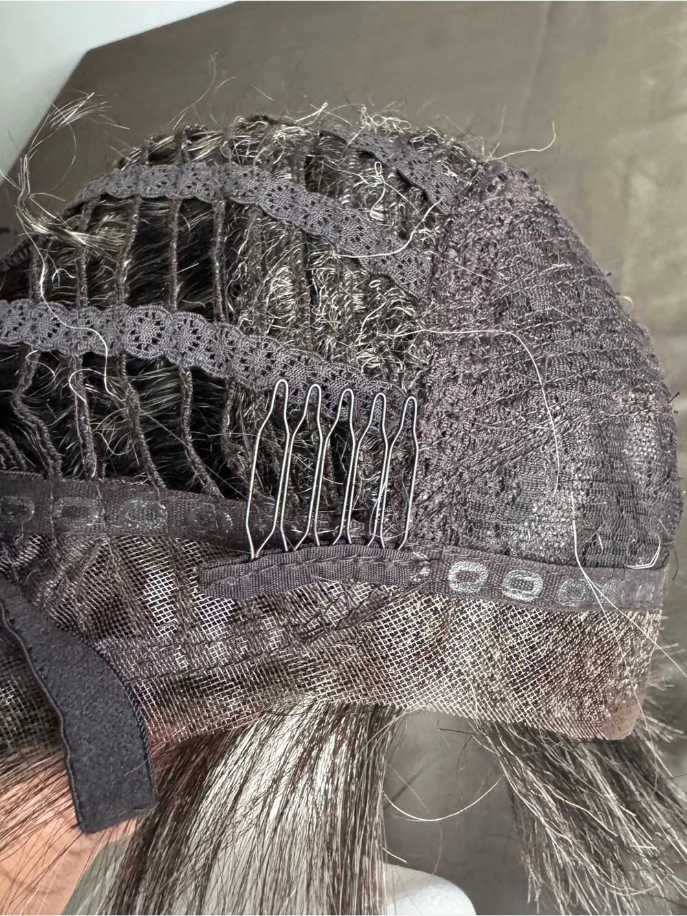 100% Human Hair Short Wig - Black and grey